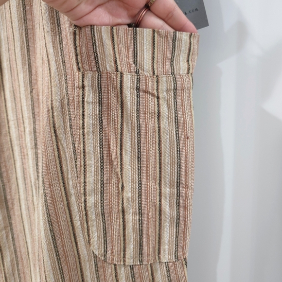 Ladies Striped Linen Blend Tan Women's Shorts, Elastic Drawstring Waist, XL - Picture 6 of 12